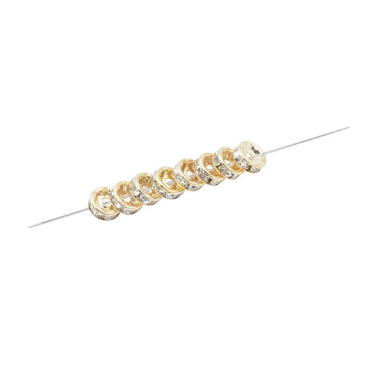 Gold Filled EP 14k 8MM Rhinestone Roundel Spacer Bead- for jewelry making BeadsFindingDepot