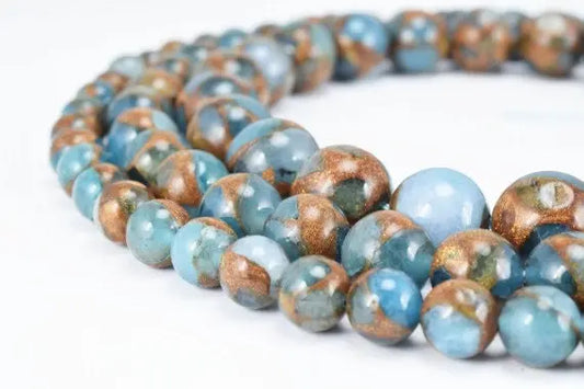 Golden Aqua Blue Quartz Round Beads 6mm 8mm 10mm Gemstone for Jewelry - BeadsFindingDepot