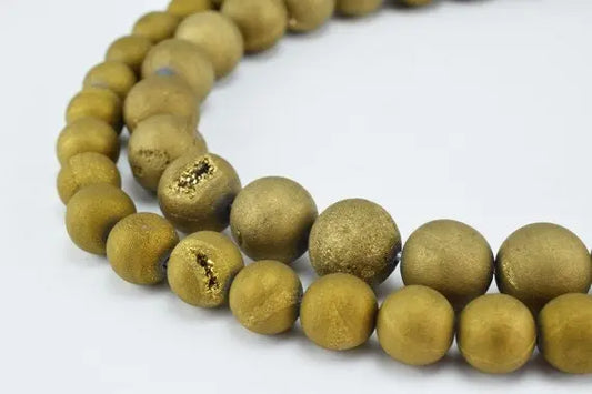 Matte Gold Druzy Agate Gemstone Round Beads 6mm-10mm Natural Stones - BeadsFindingDepot