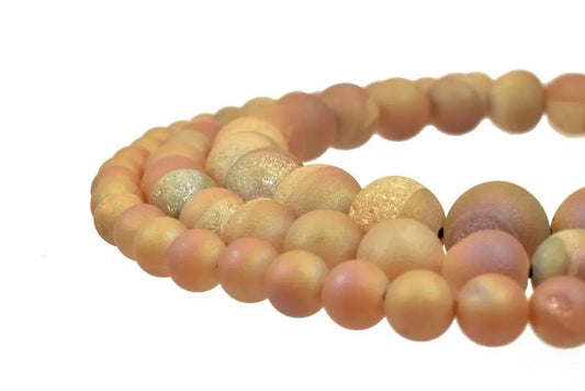 Matte Peach Druzy Agate Round Beads 6mm 8mm 10mm Gemstone for Jewelry - BeadsFindingDepot