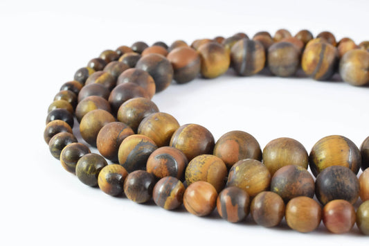 Matte Tiger Eye Beads 6mm-10mm Smooth Round 15" Inch Strand Wholesale - BeadsFindingDepot