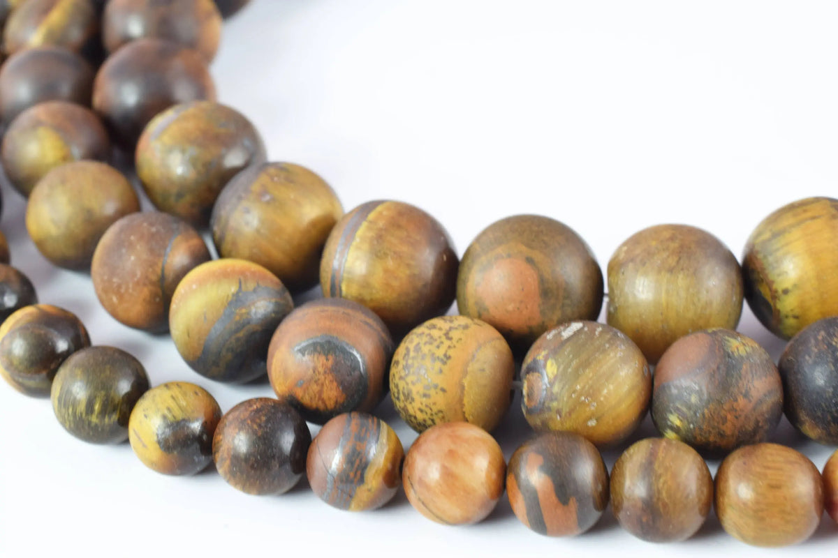 Matte Tiger Eye Beads 6mm-10mm Smooth Round 15" Inch Strand Wholesale - BeadsFindingDepot