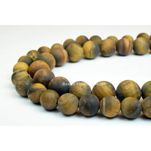 Matte Tiger Eye Gemstone Beads 10mm to 12mm Golden Frost Wholesale - BeadsFindingDepot