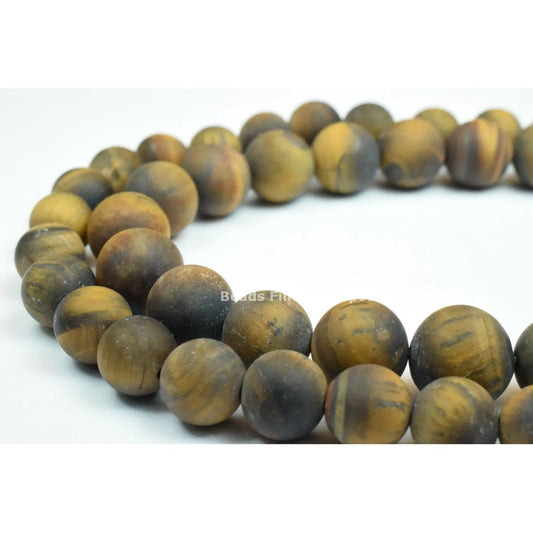 Matte Tiger Eye Gemstone Beads 10mm to 12mm Golden Frost Wholesale - BeadsFindingDepot