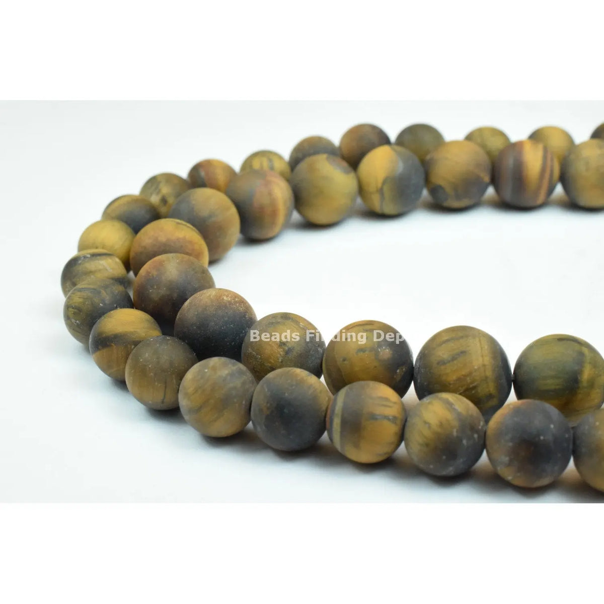 Matte Tiger Eye Gemstone Beads 10mm to 12mm Golden Frost Wholesale - BeadsFindingDepot