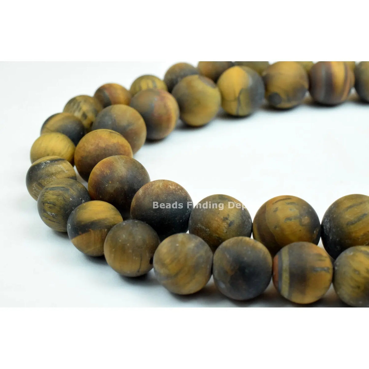 Matte Tiger Eye Gemstone Beads 10mm to 12mm Golden Frost Wholesale - BeadsFindingDepot