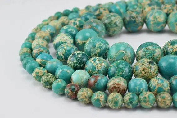 Natural Olive Green Jasper Beads 6mm 12mm Round - BeadsFindingDepot