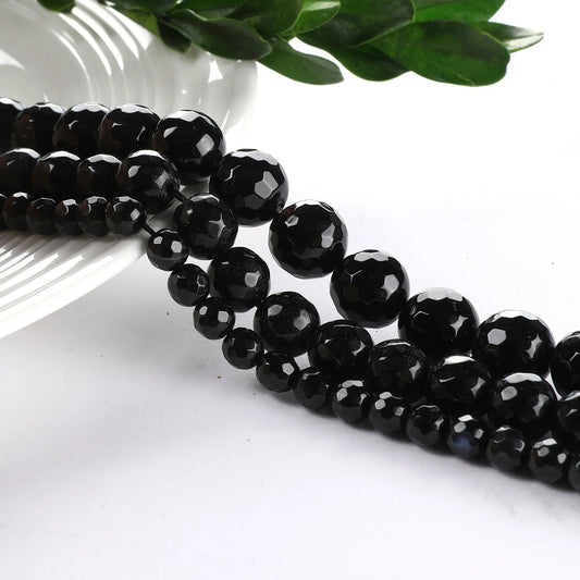 Natural Onyx Faceted Round Gemstone Beads 3.6mm-14mm Natural Healing - BeadsFindingDepot