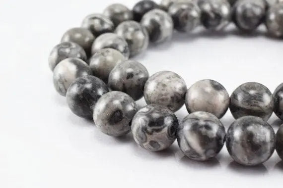 New Gray Map Jasper Picasso Gemstone Round Beads 6.5-12.5mm Natural Stones - BeadsFindingDepot