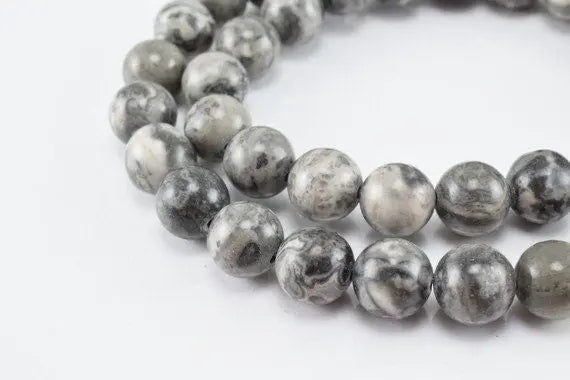 New Gray Map Jasper Picasso Gemstone Round Beads 6.5-12.5mm Natural Stones - BeadsFindingDepot
