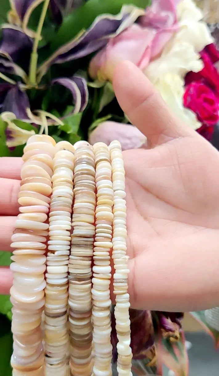 Ocean Sea Shell Roundel Heishi Beads Natural Stones Jewelry Creamy from 248 PCs BeadsFindingDepot