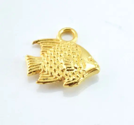 14x12mm, Matte Alloy Gold Plated Fish Charm Pendant 18pcs/PK 2mm bail opening 3mm thickness - BeadsFindingDepot