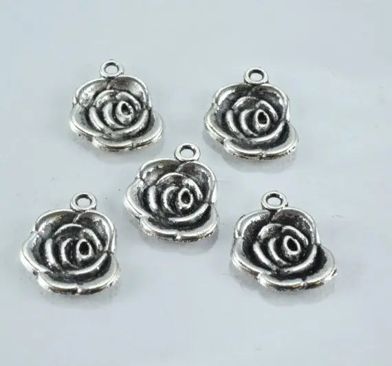 17x14mm Antique Silver Alloy Rosette Charm Pendant Black Accent Coloring Detailed Design,15pcs/PK 2mm hole opening 2mm thickness - BeadsFindingDepot