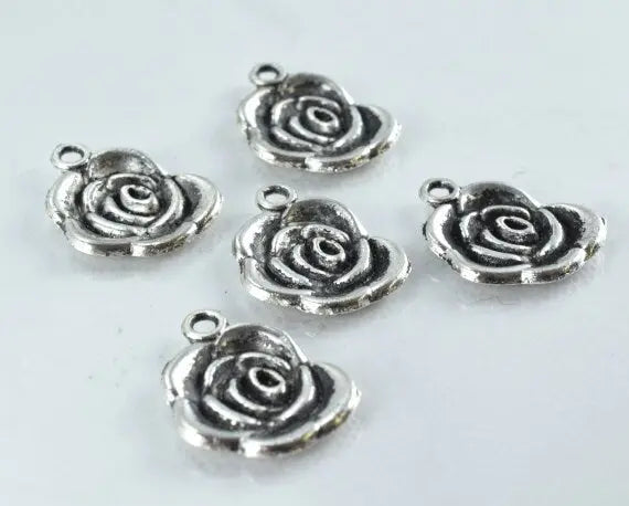 17x14mm Antique Silver Alloy Rosette Charm Pendant Black Accent Coloring Detailed Design,15pcs/PK 2mm hole opening 2mm thickness - BeadsFindingDepot