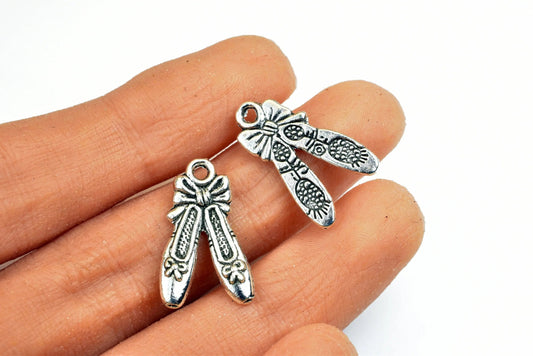 Bow Shoe Charm Size 21x12mm Silver Color Charm Pendant Finding For Jewelry Making 15PCs/PK - BeadsFindingDepot