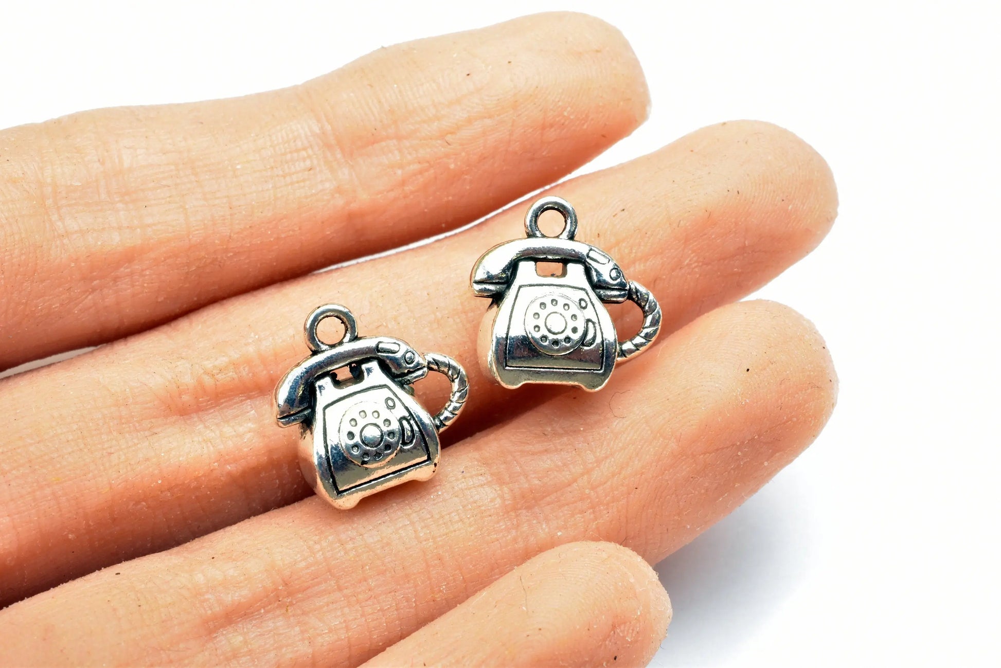 Home Phone Charm Size 14x14mm Silver Color Home 3D Charm Pendant Finding For Jewelry Making 6PCs/PK - BeadsFindingDepot