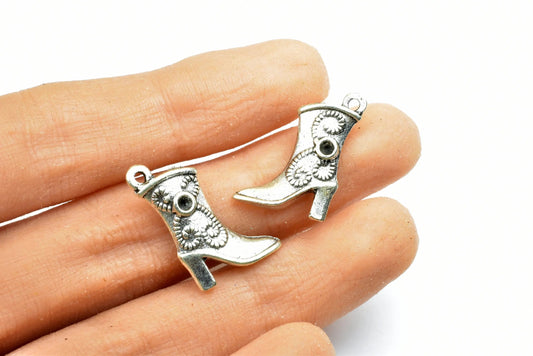 Boot Shoe Charm Pendant Beads Silver Size 21x14mm Decorative Design Metal Double Face Finding Beads for Jewelry Making 5PCs/PK - BeadsFindingDepot