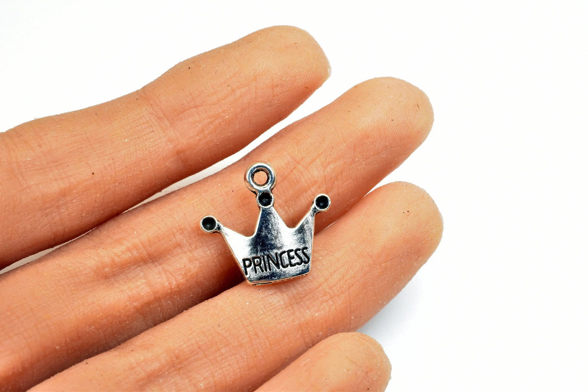 Crown Charm Size 16.5x19mm Silver Color Princess Charm Pendant Finding For Jewelry Making 14PCs/PK - BeadsFindingDepot