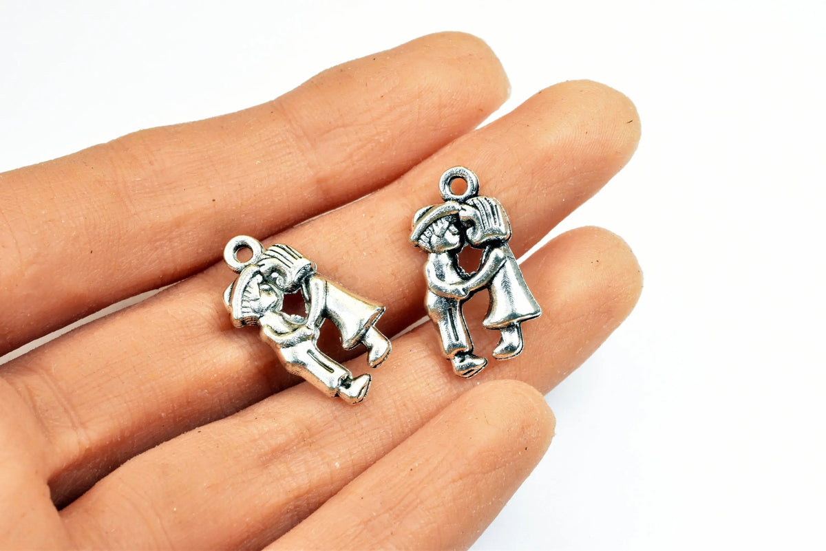 Love Charm Boy and Girl Love Charm  Size 22x12mm Silver Color Charm Pendant Finding For Jewelry Making 6PCs/PK - BeadsFindingDepot