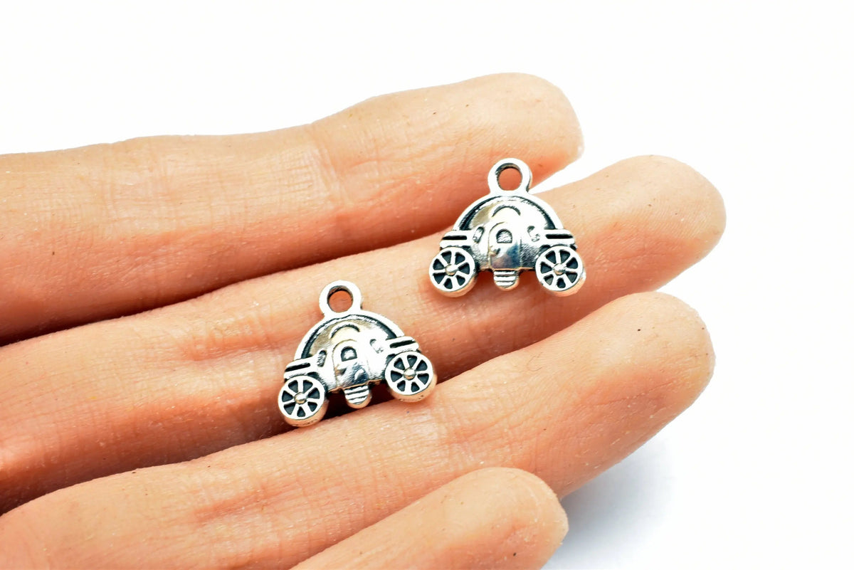 Carriage Royal Wagon Car Charm Size 13x15mm Silver Color Double Face Charm Pendant Finding For Jewelry Making 11PCs/PK - BeadsFindingDepot