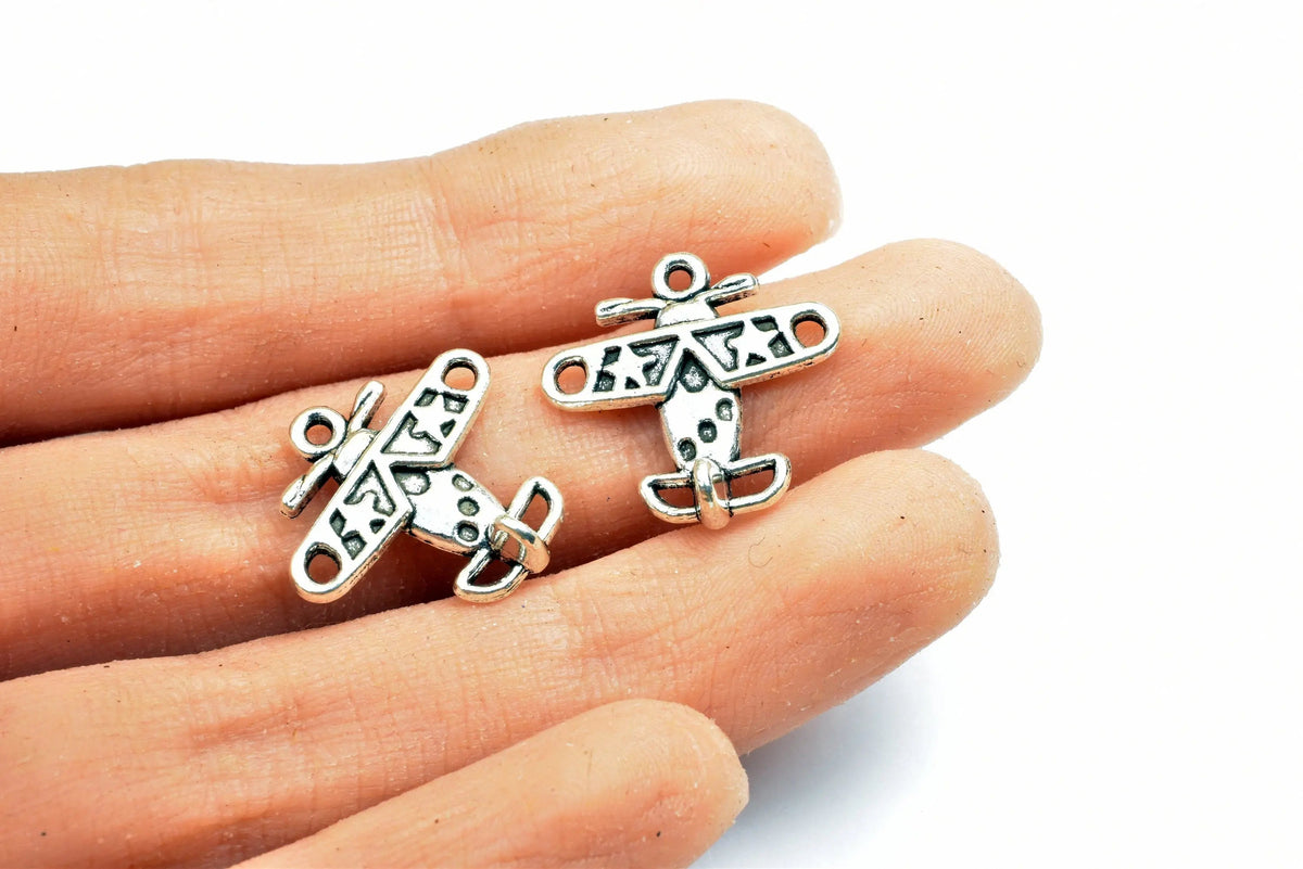 Airplane Charm Size 18.5x19mm Silver Color Finding Alloy Charm Pendant Finding For Jewelry Making 14PCs/PK - BeadsFindingDepot