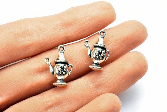 Kettle Charm Size 18x13mm Silver Color Kitchen 3D Charm Pendant Finding For Jewelry Making 6PCs/PK - BeadsFindingDepot