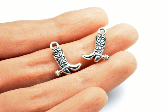 Cowboy Boots Charm Pendant Beads Silver Size 17x13mm Decorative Design Metal Double Face Finding Beads for Jewelry Making 14PCs/PK - BeadsFindingDepot
