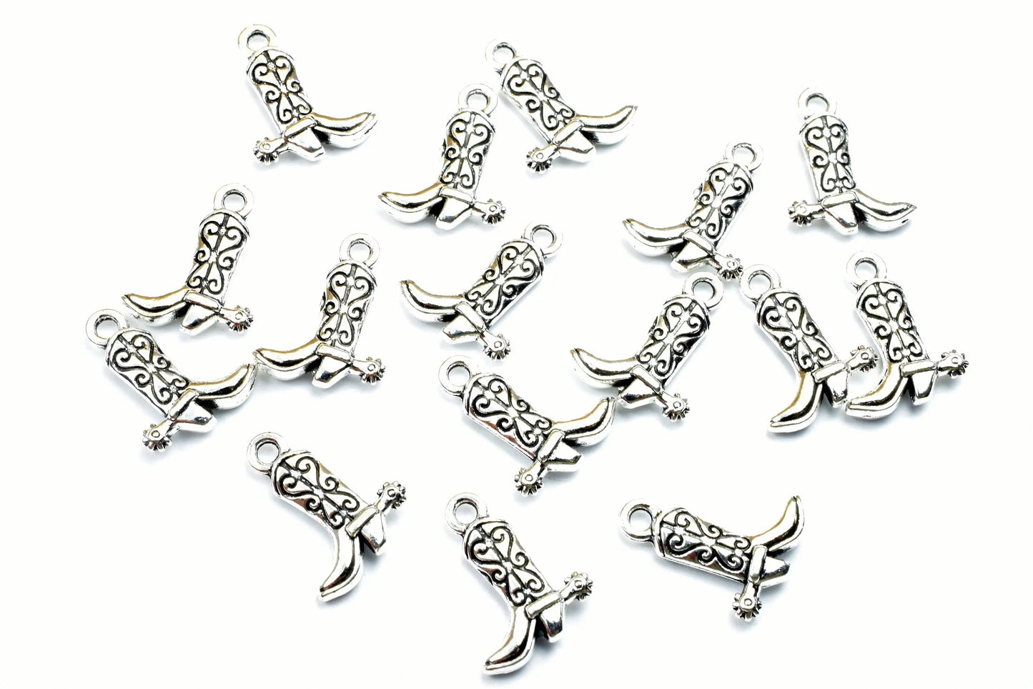 Cowboy Boots Charm Pendant Beads Silver Size 17x13mm Decorative Design Metal Double Face Finding Beads for Jewelry Making 14PCs/PK - BeadsFindingDepot