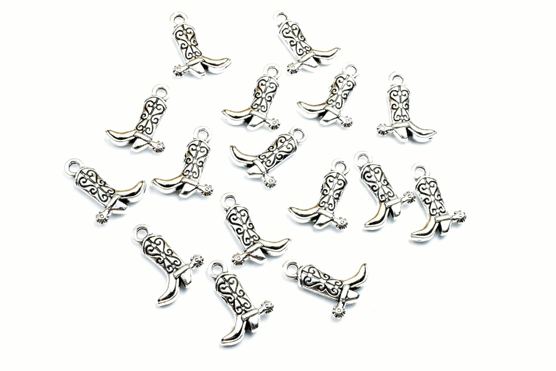Cowboy Boots Charm Pendant Beads Silver Size 17x13mm Decorative Design Metal Double Face Finding Beads for Jewelry Making 14PCs/PK - BeadsFindingDepot