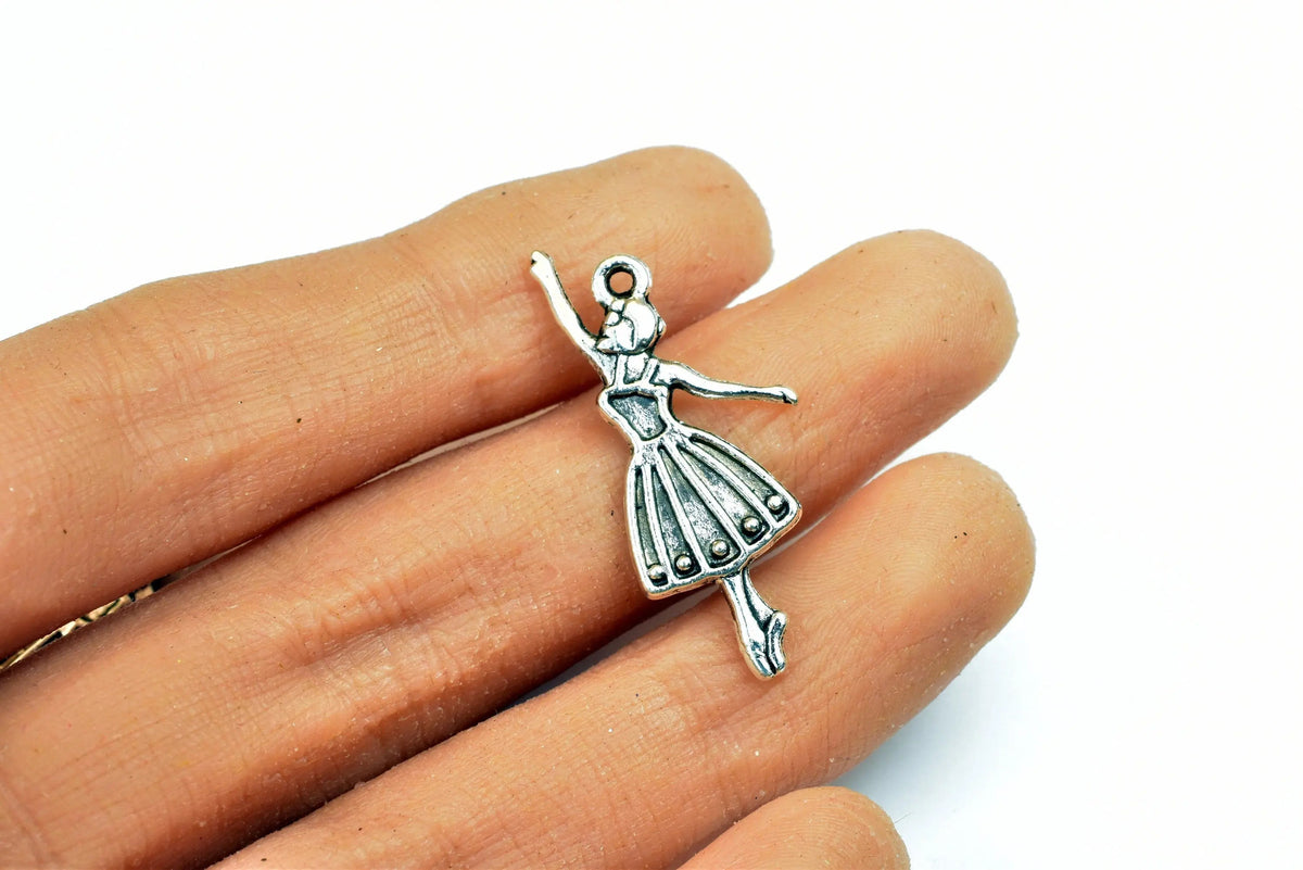Ballet Dancer Charms Pendant Size 32x15mm Silver Color Charm Pendant Finding For Jewelry Making 8PCs/PK - BeadsFindingDepot