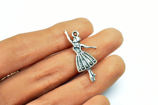Ballet Dancer Charms Pendant Size 32x15mm Silver Color Charm Pendant Finding For Jewelry Making 8PCs/PK - BeadsFindingDepot