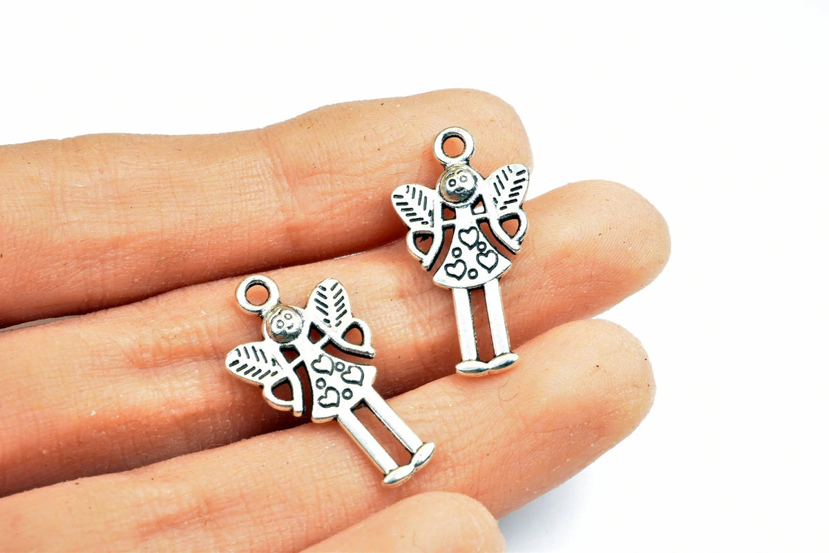 Angel Charm Size 225x14mm Silver Color Alloy Charm Pendant Finding For Jewelry Making 9PCs/PK - BeadsFindingDepot