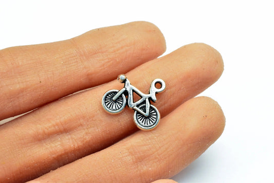 Bicycle Charms Alloy Antique Bike Silver Size 14x16mm Jump Ring Size 1.5mm Finding For Jewelry Making 16PCs/PK - BeadsFindingDepot