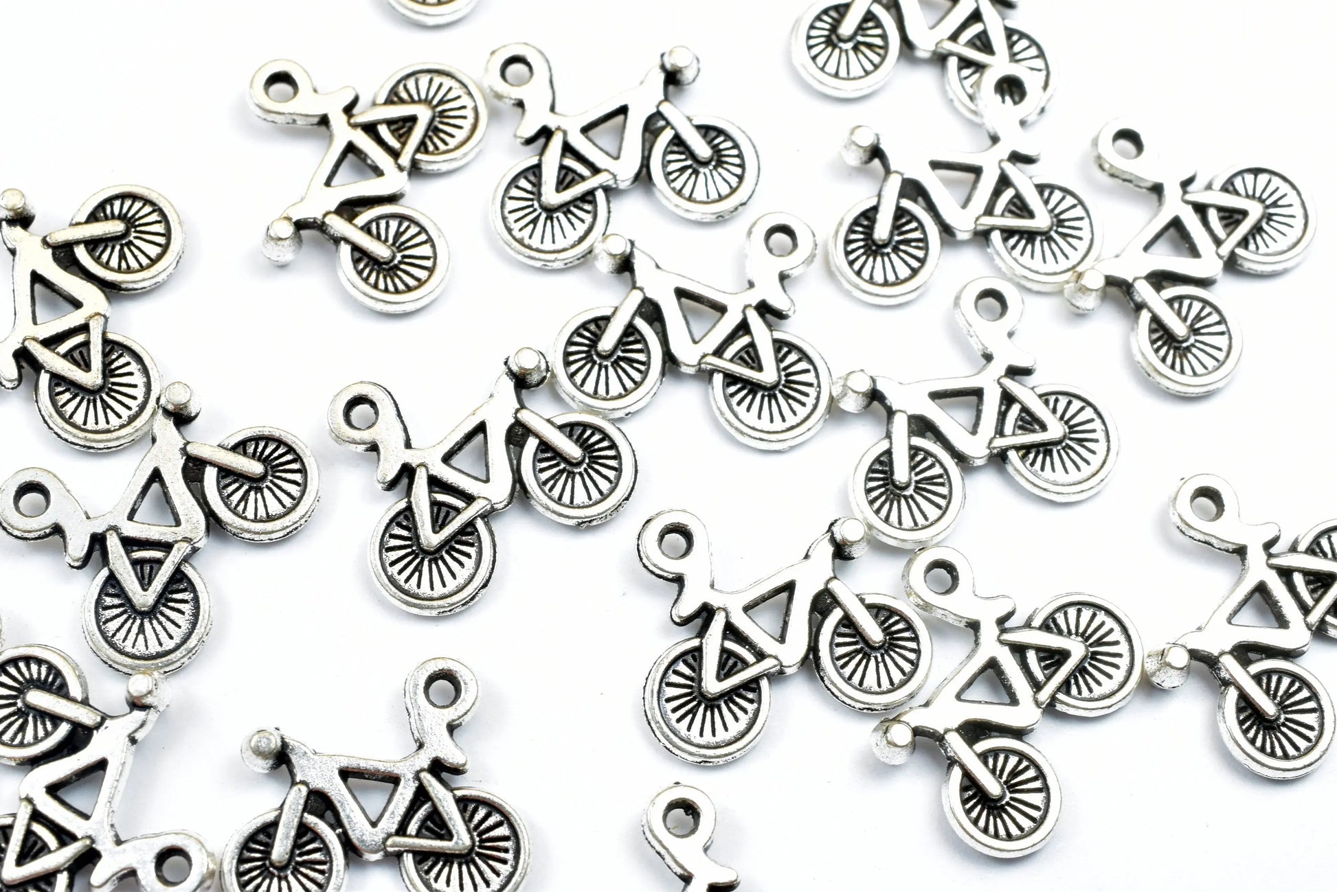 Bicycle Charms Alloy Antique Bike Silver Size 14x16mm Jump Ring Size 1.5mm Finding For Jewelry Making 16PCs/PK - BeadsFindingDepot
