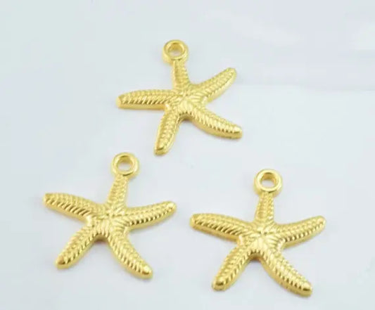 25x25mm Matte Gold Plated Sea Star Pendant with 2mm hole opening, 2mm Thickness 6pcs/PK - BeadsFindingDepot