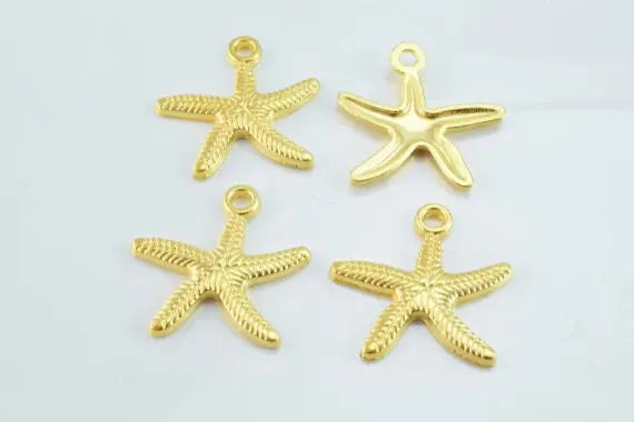 25x25mm Matte Gold Plated Sea Star Pendant with 2mm hole opening, 2mm Thickness 6pcs/PK - BeadsFindingDepot