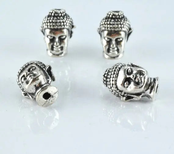 Buddha Head  13x9mm Antique Silver Buddha Head Charm Beads,4pcs/PK, 2mm hole opening, 4mm thickness - BeadsFindingDepot