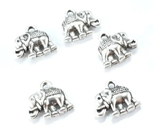 12x14mm Antique Silver Alloy Elephant Pendant Charm 14pcs/PK, 2mm loop size, 4mm charm thickness - BeadsFindingDepot