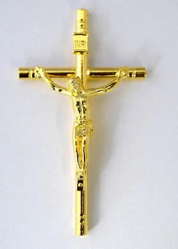 Gold Plated Jesus Cross Religious Charm/Pendant 100mm x 58mm Jewelry Rosary Making Supplies - BeadsFindingDepot