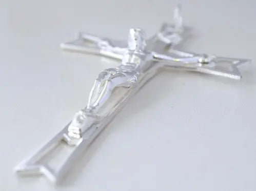 Silver Plated Jesus Cross Religious Charm/Pendant Jewelry Rosary Making Supplies - BeadsFindingDepot