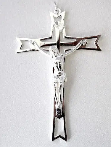 Silver Plated Jesus Cross Religious Charm/Pendant Jewelry Rosary Making Supplies - BeadsFindingDepot