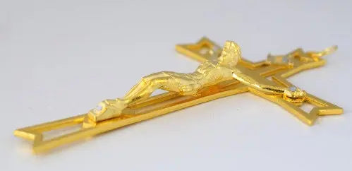 Gold Jesus Cross Religious Charm/Pendant Jewelry Rosary Making Supplies - BeadsFindingDepot