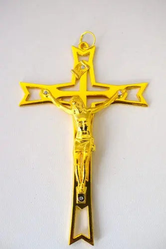 Gold Jesus Cross Religious Charm/Pendant Jewelry Rosary Making Supplies - BeadsFindingDepot