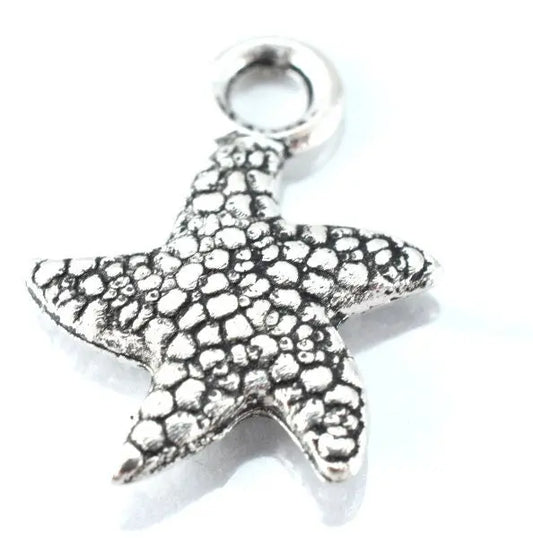 13m Textured Antique Silver Alloy Sea Star Pendant Charm 18pcs/Pk Close loop size: 2mm 3mm charm thickness - BeadsFindingDepot