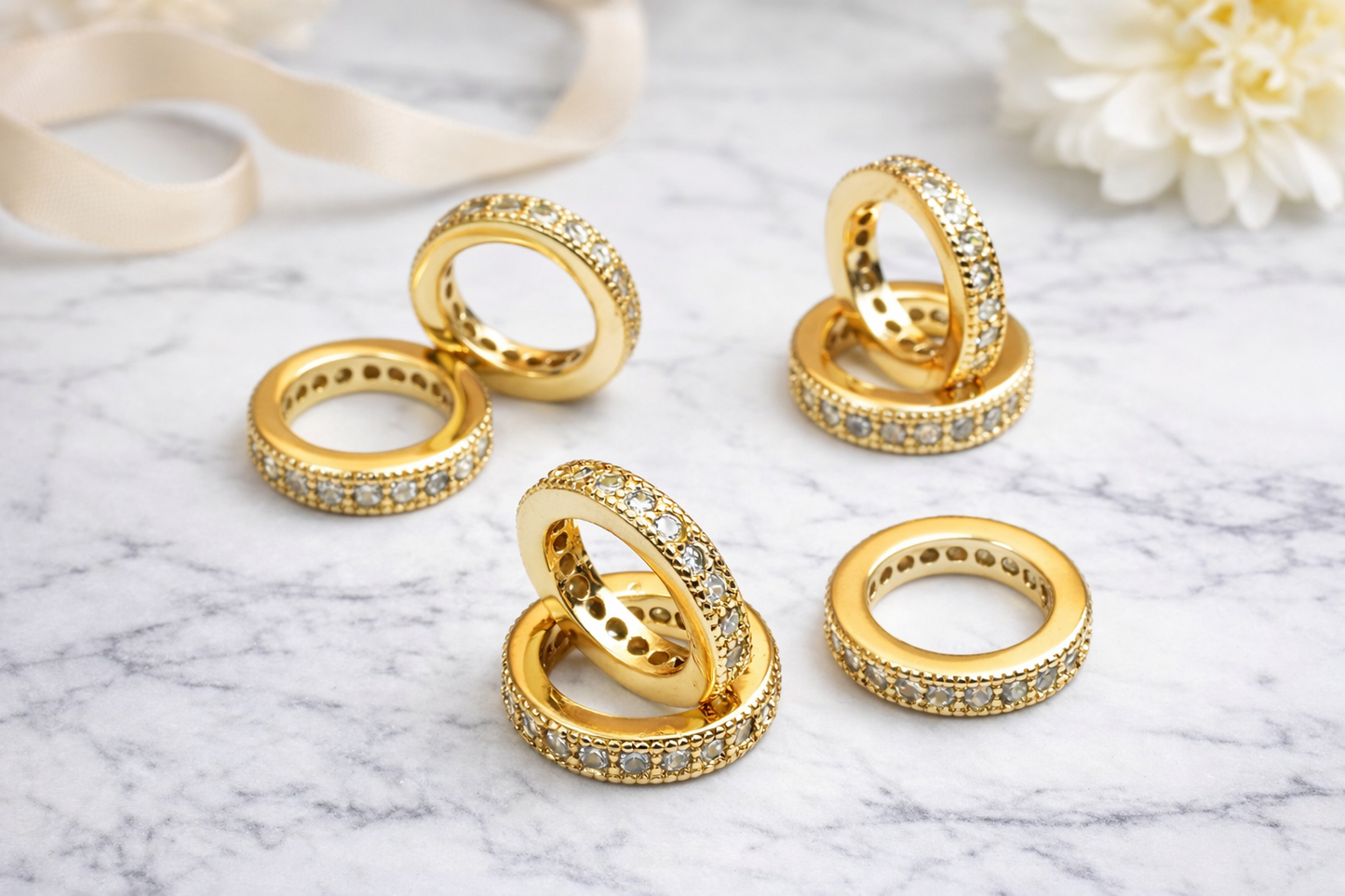 18k Gold Filled Alternative Beads – Pave Roundel Spacers with Cubic Zirconia for Bracelet & Necklace