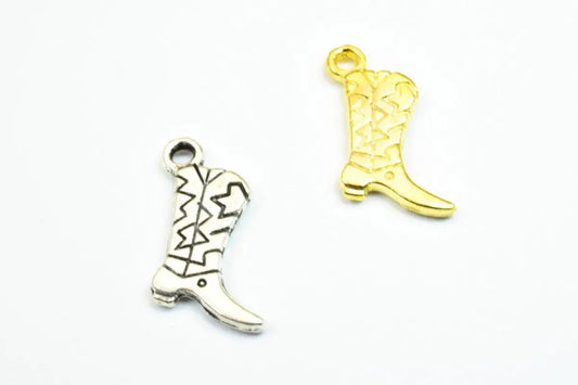 12 PCs Cowboy Boot Shoe Charm Pendant Bead Gold/SIlver Size 17x10mm Decorative Design Metal Beads 1.5mm JumpRing Opening for Jewelry Making - BeadsFindingDepot