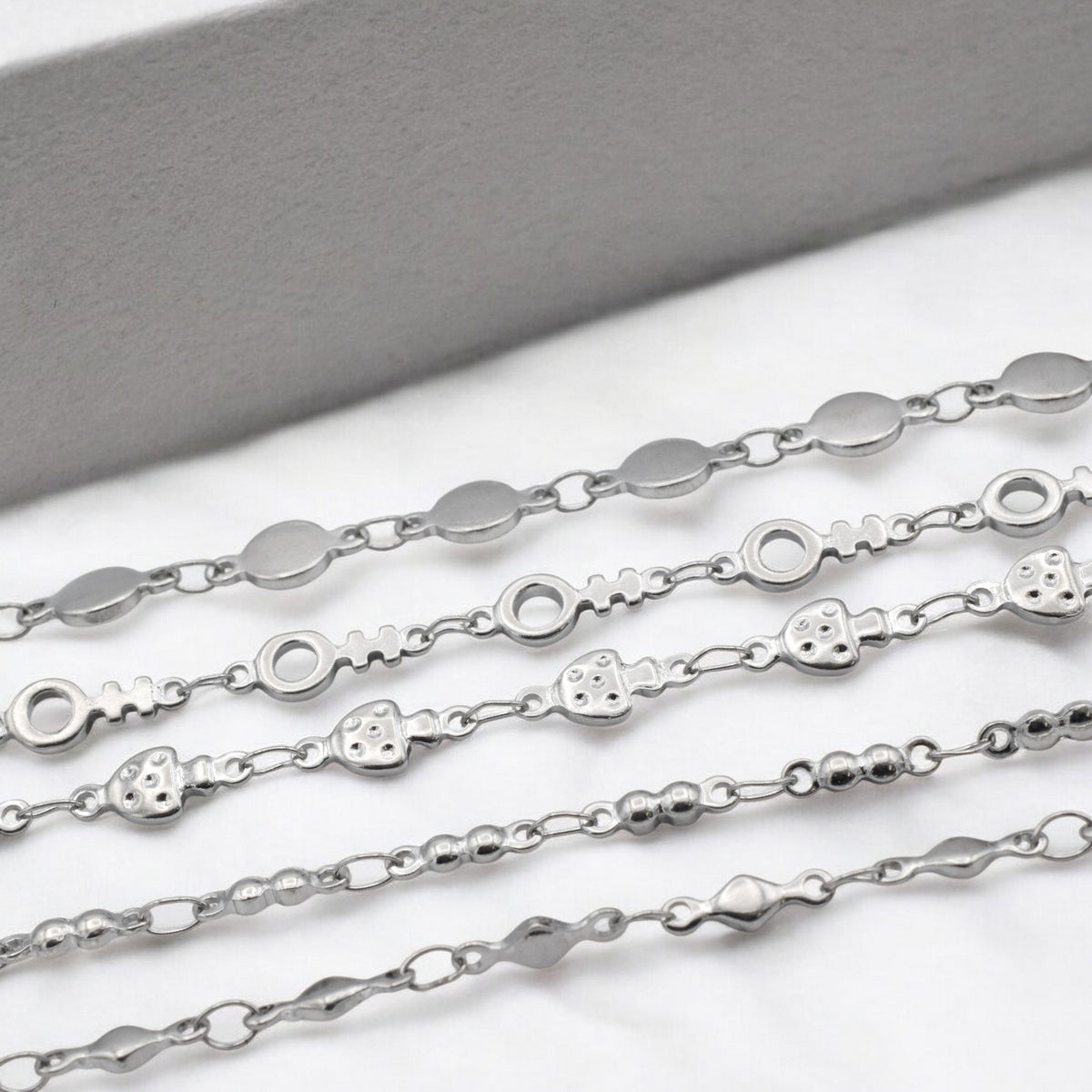 Stainless Steel Chains for Jewelry Making   Mushroom, Circle, Ball & Diamond Links jewelry making supplies - detail image 3
