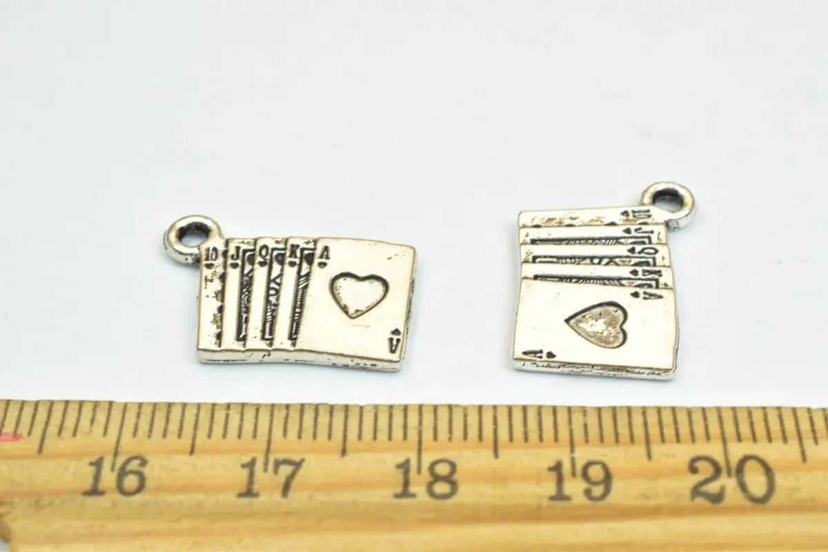 8 PCs Playing Card Set Charm Gold/Silver Alloy Charm Beads Size 13.5x19.5mm JumpRing Size 2mm Decorative Design Beads For Jewelry Making - BeadsFindingDepot