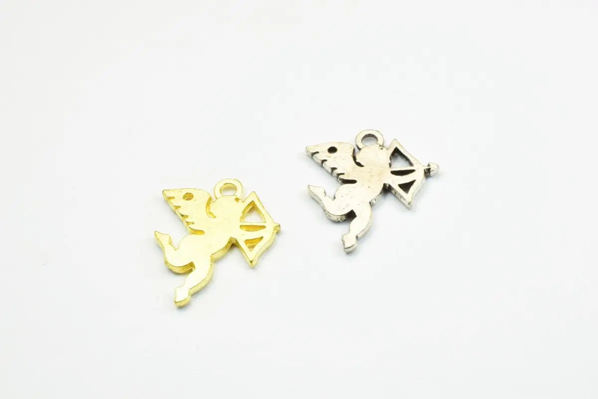 14 PCs Cupid Cherub Love Angel Charm Gold/Silver Alloy Metal Size 18x13mm Decorative Design Beads 1.5mm JumpRing for Jewelry Making - BeadsFindingDepot