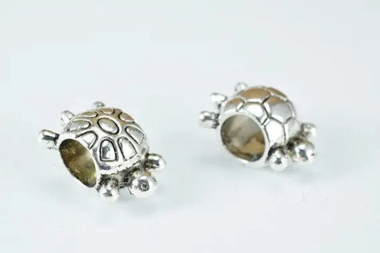Silver Alloy Turtle Beads Antique Silver Decorative Design Metal Beads Size 12x8x7mm Hole Size 4.5mm Opening for Jewelry Making - BeadsFindingDepot